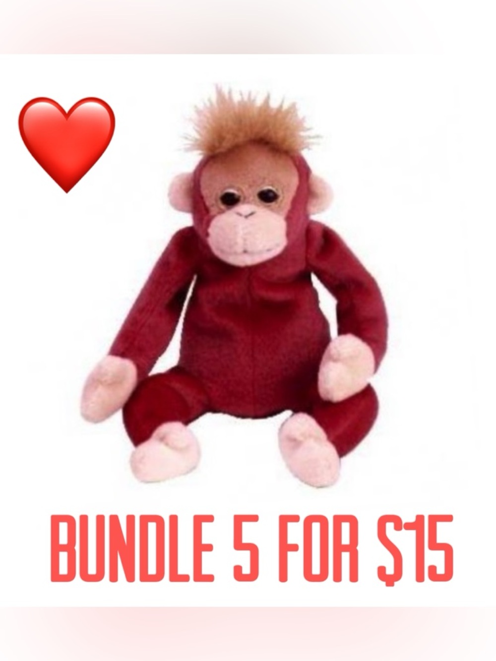 ❤️5 for $15❤️ 1999 Schweetheart the Orangutan Beanie Baby
